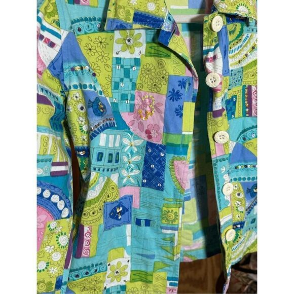 Life Style Petite Women's Boho Embellished Pastel Color Denim Jacket Small - Picture 10 of 10